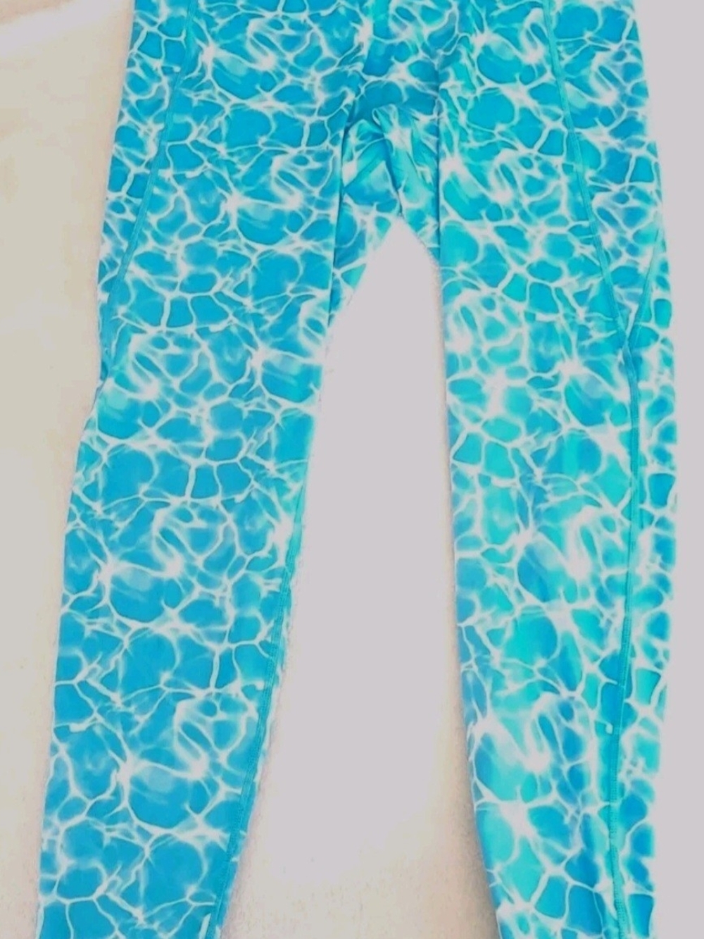 BuffBunny Collection High Waist Leggings Blue Water Print Yoga Fitness XL 14
